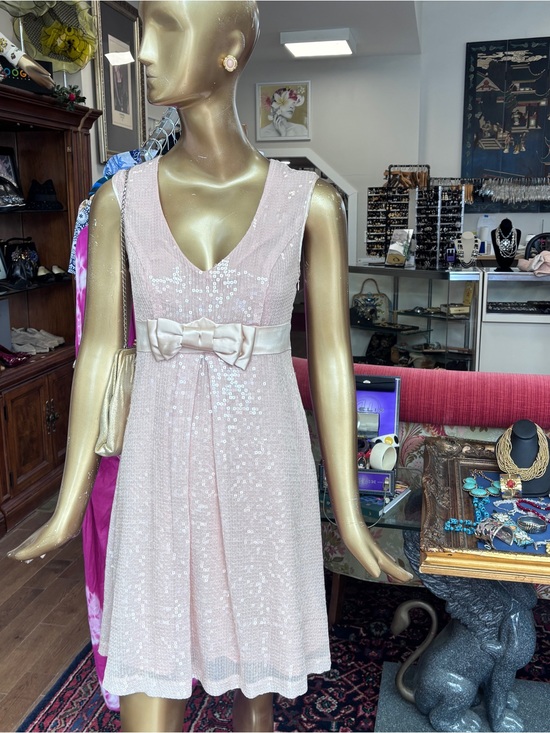 Betsey Johnson Dresses & Skirts - Betsey Johnson Pale Pink Sequin Midi Dress with Bow Waist